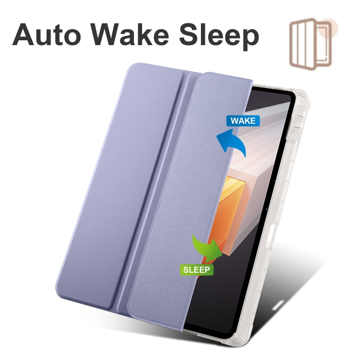 For vivo Pad2 12.1inch 3-folding Transparent TPU Smart Leather Tablet Case with Pen Slot(Purple) - vivo by PMC TechLife | Online Shopping South Africa | PMC TechLife | Buy Now Pay Later Mobicred