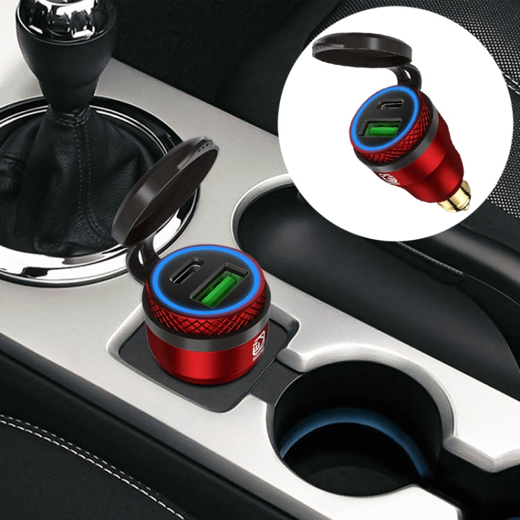 Motorcycle European-style Small-caliber Aluminum Alloy QC 3.0 + PD Fast Charge USB Charger, Shell Color:Red(Blue Light) - Battery Charger by PMC TechLife | Online Shopping South Africa | PMC TechLife | Buy Now Pay Later Mobicred