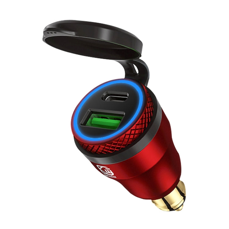 Motorcycle European-style Small-caliber Aluminum Alloy QC 3.0 + PD Fast Charge USB Charger, Shell Color:Red(Blue Light) - Battery Charger by PMC TechLife | Online Shopping South Africa | PMC TechLife | Buy Now Pay Later Mobicred