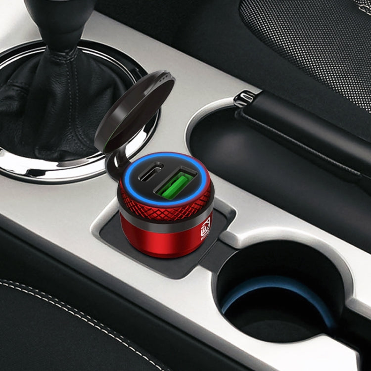 Motorcycle European-style Small-caliber Aluminum Alloy QC 3.0 + PD Fast Charge USB Charger, Shell Color:Red(Blue Light) - Battery Charger by PMC TechLife | Online Shopping South Africa | PMC TechLife | Buy Now Pay Later Mobicred