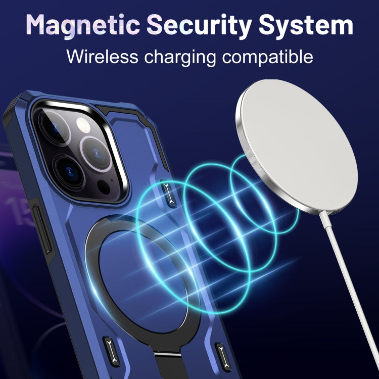For iPhone 14 Plus Patronus MagSafe Magnetic Holder Phone Case(Navy Blue) - iPhone 14 Plus Cases by PMC TechLife | Online Shopping South Africa | PMC TechLife