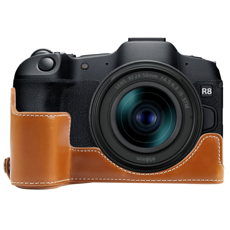 For Canon EOS R8 1/4 inch Thread PU Leather Camera Half Case Base(Brown) - Half Case by PMC TechLife | Online Shopping South Africa | PMC TechLife | Buy Now Pay Later Mobicred