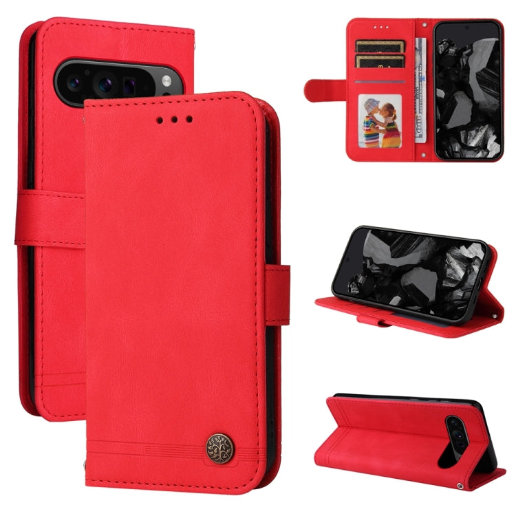 For Google Pixel 9 Pro Skin Feel Life Tree Metal Button Leather Phone Case(Red) - Google Cases by PMC TechLife | Online Shopping South Africa | PMC TechLife | Buy Now Pay Later Mobicred