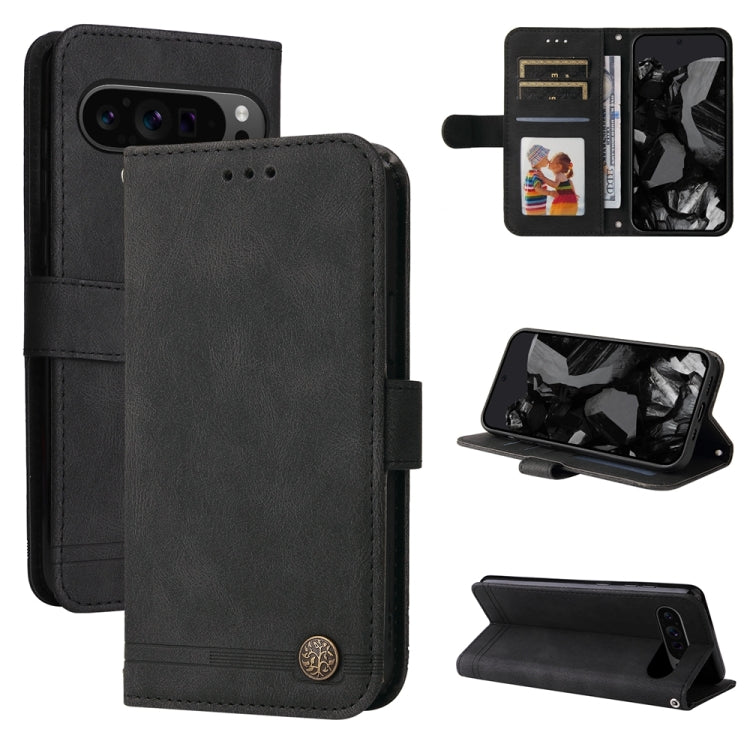 For Google Pixel 9 Pro Skin Feel Life Tree Metal Button Leather Phone Case(Black) - Google Cases by PMC TechLife | Online Shopping South Africa | PMC TechLife | Buy Now Pay Later Mobicred
