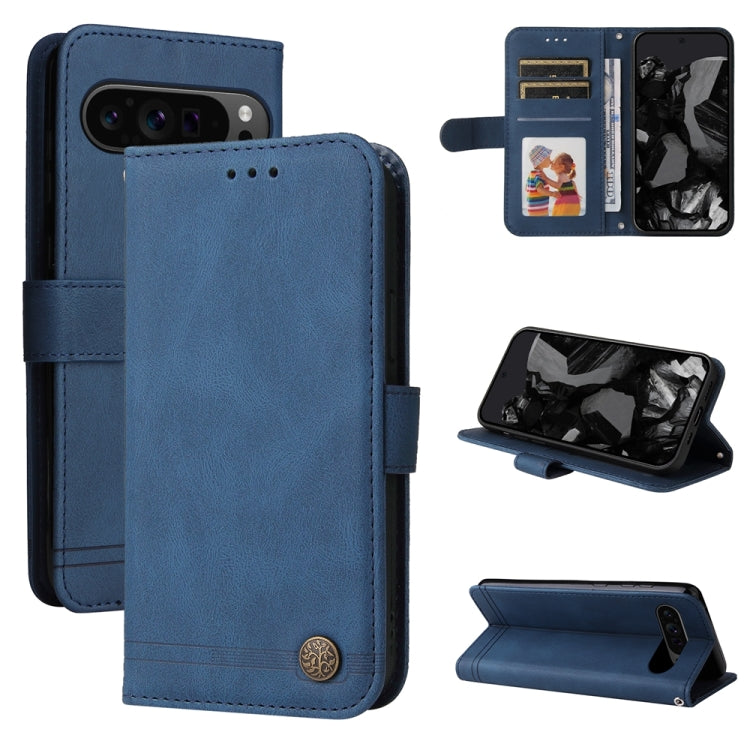 For Google Pixel 9 Pro Skin Feel Life Tree Metal Button Leather Phone Case(Blue) - Google Cases by PMC TechLife | Online Shopping South Africa | PMC TechLife | Buy Now Pay Later Mobicred