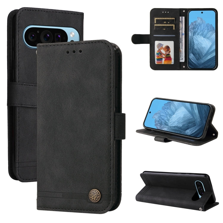 For Google Pixel 9 Skin Feel Life Tree Metal Button Leather Phone Case(Black) - Google Cases by PMC TechLife | Online Shopping South Africa | PMC TechLife | Buy Now Pay Later Mobicred