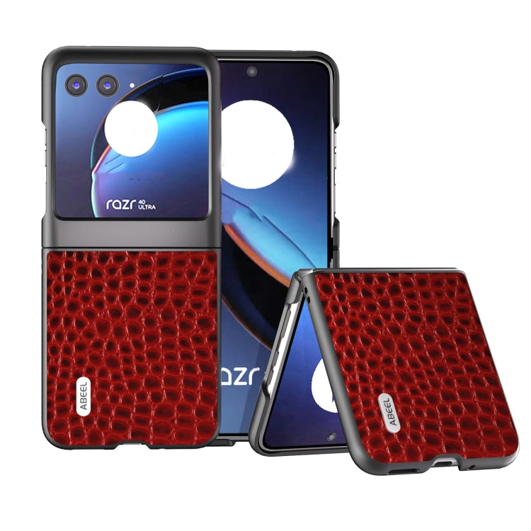 For Motorola Razr 40 Ultra ABEEL Genuine Leather Crocodile Pattern Black Edge Phone Case(Red) - Motorola Cases by PMC TechLife | Online Shopping South Africa | PMC TechLife | Buy Now Pay Later Mobicred