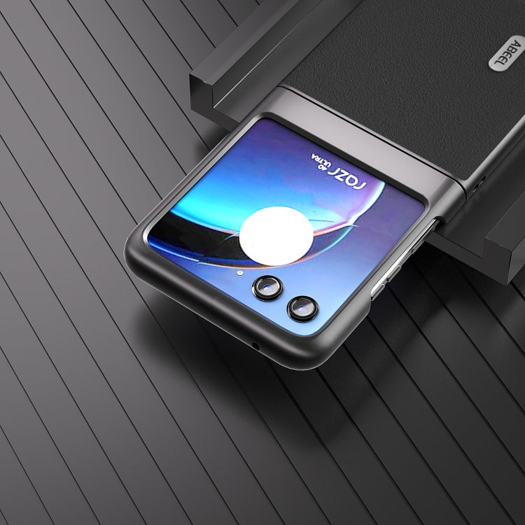 For Motorola Razr 40 Ultra ABEEL Genuine Leather Wave Black Edge Phone Case(Black) - Motorola Cases by PMC TechLife | Online Shopping South Africa | PMC TechLife | Buy Now Pay Later Mobicred