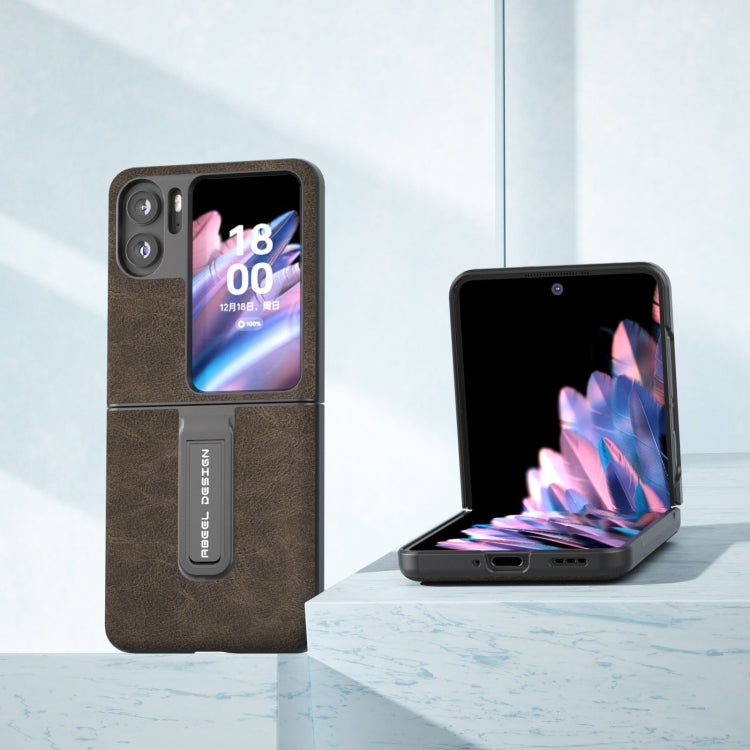 For OPPO Find N2 Flip ABEEL Dream Litchi Texture PU Phone Case with Holder(Khaki) - Find N2 Flip Cases by PMC TechLife | Online Shopping South Africa | PMC TechLife