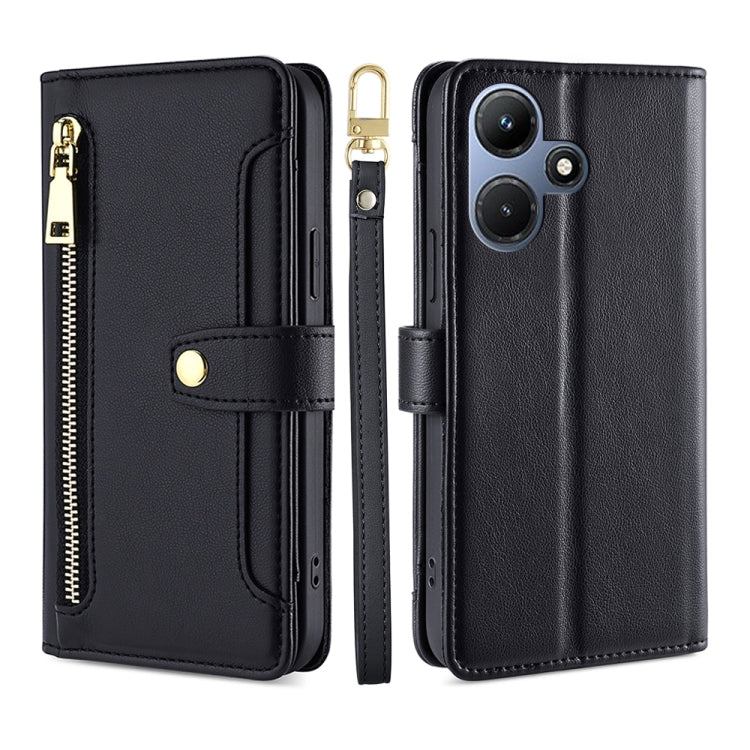 For Infinix Hot 30i 4G Sheep Texture Cross-body Zipper Wallet Leather Phone Case(Black) - Infinix Cases by PMC TechLife | Online Shopping South Africa | PMC TechLife | Buy Now Pay Later Mobicred