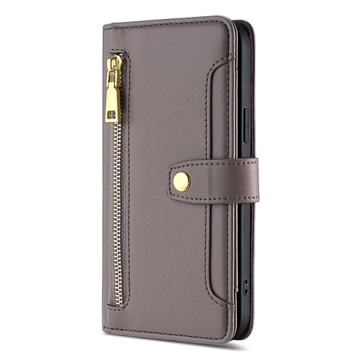 For Infinix Hot 30i 4G Sheep Texture Cross-body Zipper Wallet Leather Phone Case(Grey) - Infinix Cases by PMC TechLife | Online Shopping South Africa | PMC TechLife | Buy Now Pay Later Mobicred