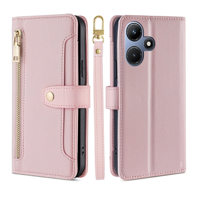 For Infinix Hot 30i 4G Sheep Texture Cross-body Zipper Wallet Leather Phone Case(Pink) - Infinix Cases by PMC TechLife | Online Shopping South Africa | PMC TechLife | Buy Now Pay Later Mobicred