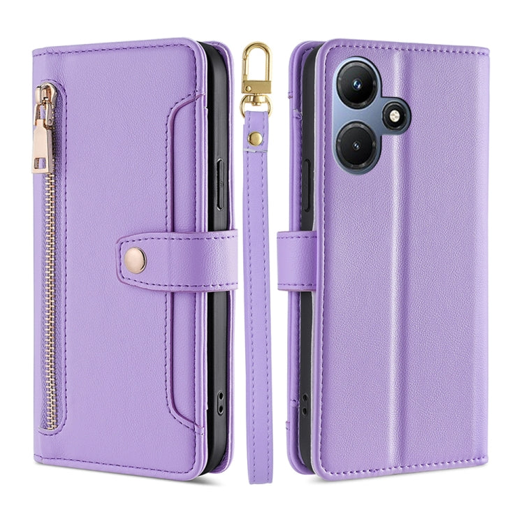 For Infinix Hot 30i 4G Sheep Texture Cross-body Zipper Wallet Leather Phone Case(Purple) - Infinix Cases by PMC TechLife | Online Shopping South Africa | PMC TechLife | Buy Now Pay Later Mobicred