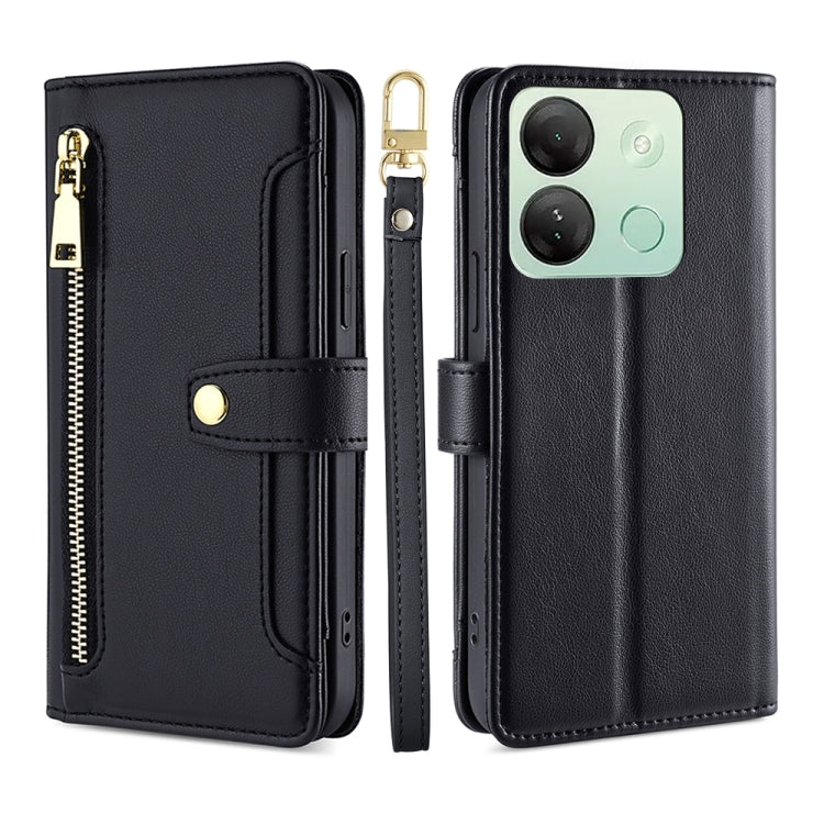 For Infinix Smart 7 HD Sheep Texture Cross-body Zipper Wallet Leather Phone Case(Black) - Infinix Cases by PMC TechLife | Online Shopping South Africa | PMC TechLife | Buy Now Pay Later Mobicred