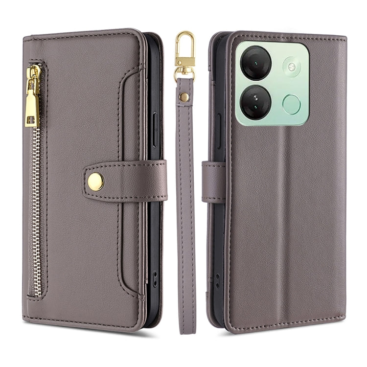 For Infinix Smart 7 HD Sheep Texture Cross-body Zipper Wallet Leather Phone Case(Grey) - Infinix Cases by PMC TechLife | Online Shopping South Africa | PMC TechLife | Buy Now Pay Later Mobicred