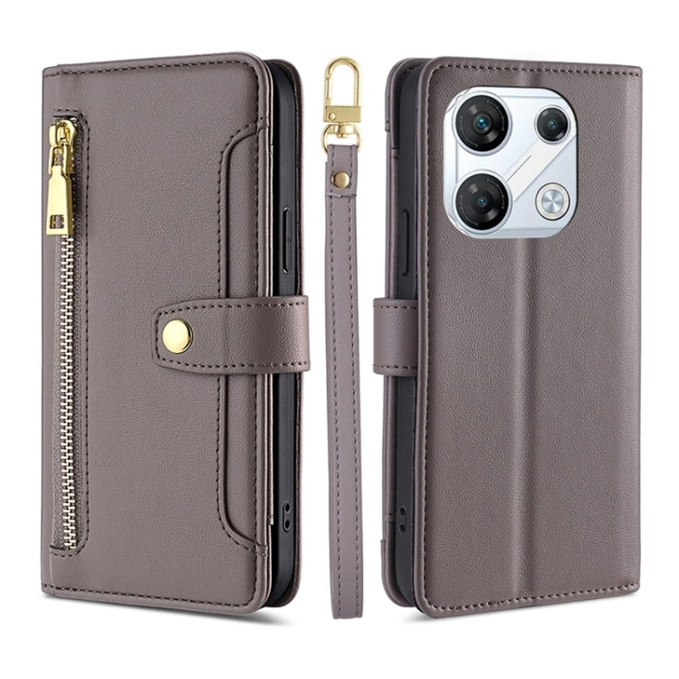 For Infinix GT 10 Pro 5G Sheep Texture Cross-body Zipper Wallet Leather Phone Case(Grey) - Infinix Cases by PMC TechLife | Online Shopping South Africa | PMC TechLife | Buy Now Pay Later Mobicred