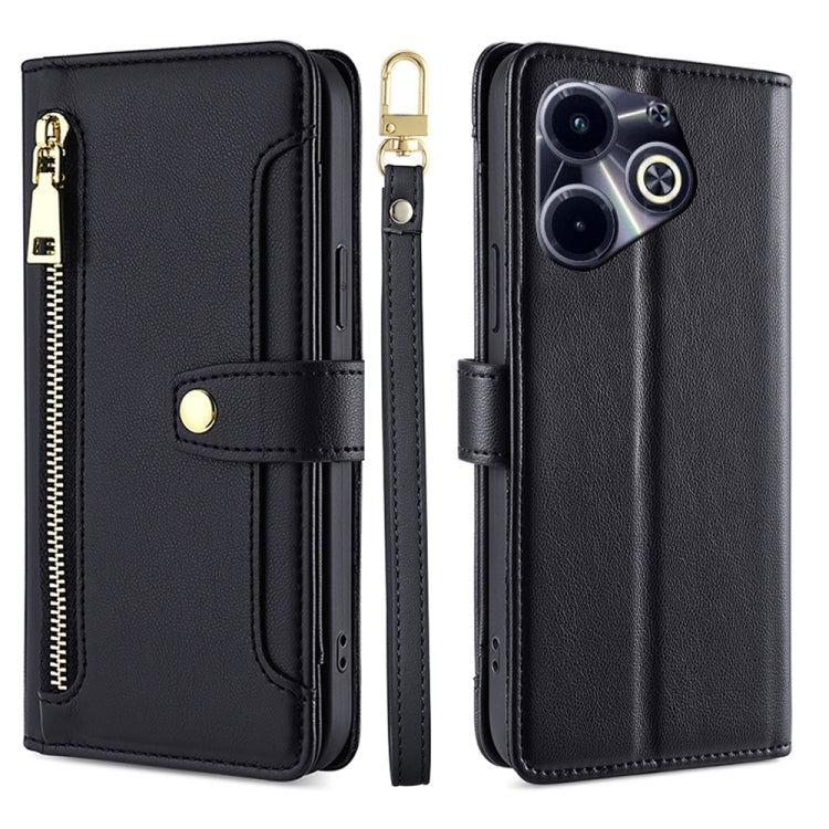 For Infinix Hot 40i Sheep Texture Cross-body Zipper Wallet Leather Phone Case(Black) - Infinix Cases by PMC TechLife | Online Shopping South Africa | PMC TechLife | Buy Now Pay Later Mobicred