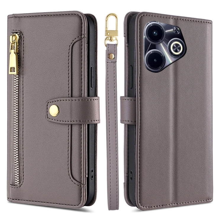 For Infinix Hot 40i Sheep Texture Cross-body Zipper Wallet Leather Phone Case(Grey) - Infinix Cases by PMC TechLife | Online Shopping South Africa | PMC TechLife | Buy Now Pay Later Mobicred