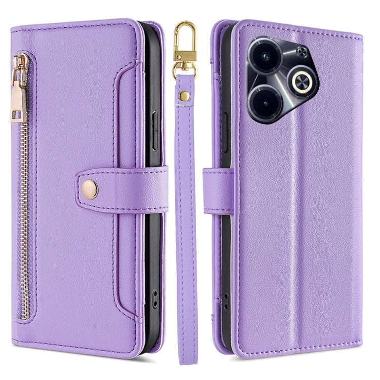 For Infinix Hot 40i Sheep Texture Cross-body Zipper Wallet Leather Phone Case(Purple) - Infinix Cases by PMC TechLife | Online Shopping South Africa | PMC TechLife | Buy Now Pay Later Mobicred