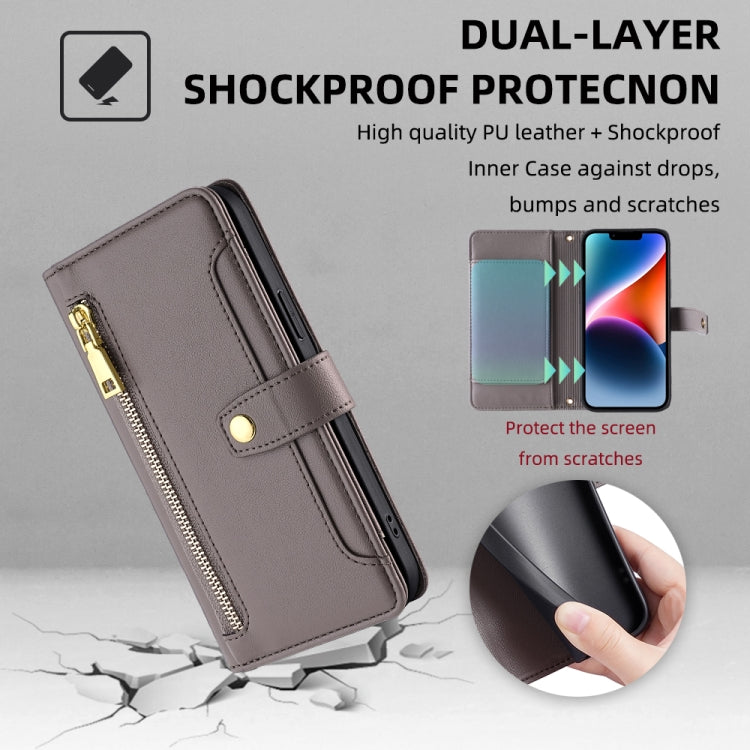 For Infinix Note 40 4G Sheep Texture Cross-body Zipper Wallet Leather Phone Case(Grey) - Infinix Cases by PMC TechLife | Online Shopping South Africa | PMC TechLife | Buy Now Pay Later Mobicred