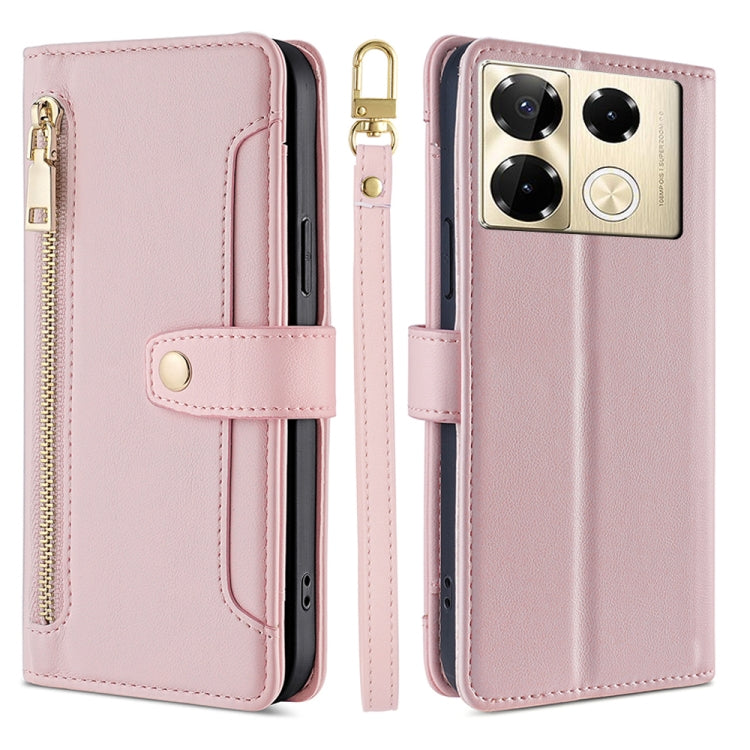 For Infinix Note 40 Pro 4G Sheep Texture Cross-body Zipper Wallet Leather Phone Case(Pink) - Infinix Cases by PMC TechLife | Online Shopping South Africa | PMC TechLife | Buy Now Pay Later Mobicred