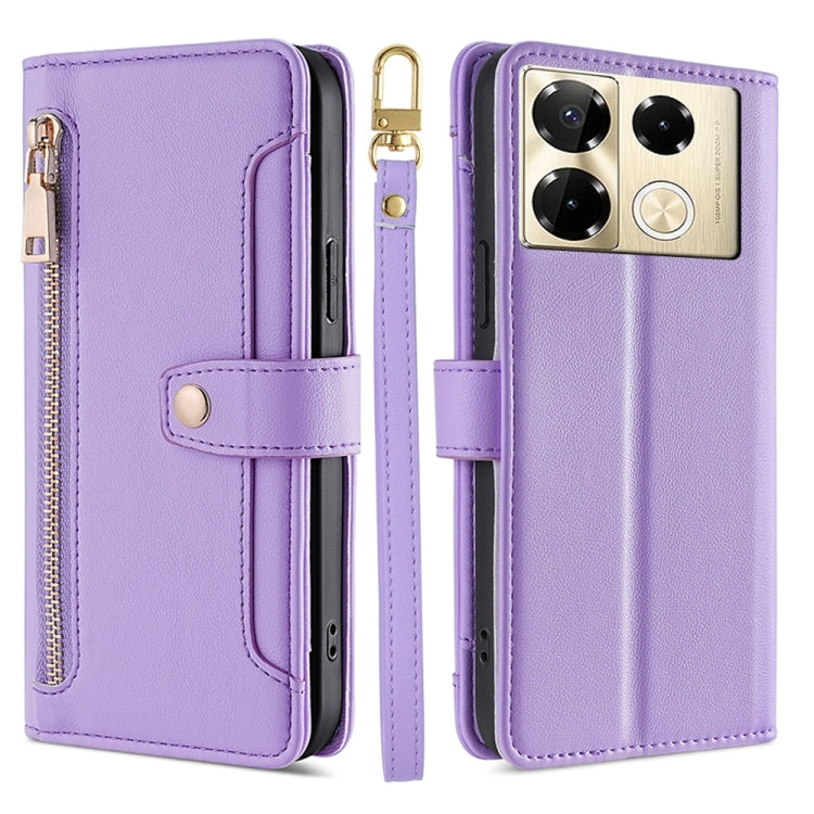 For Infinix Note 40 Pro 4G Sheep Texture Cross-body Zipper Wallet Leather Phone Case(Purple) - Infinix Cases by PMC TechLife | Online Shopping South Africa | PMC TechLife | Buy Now Pay Later Mobicred