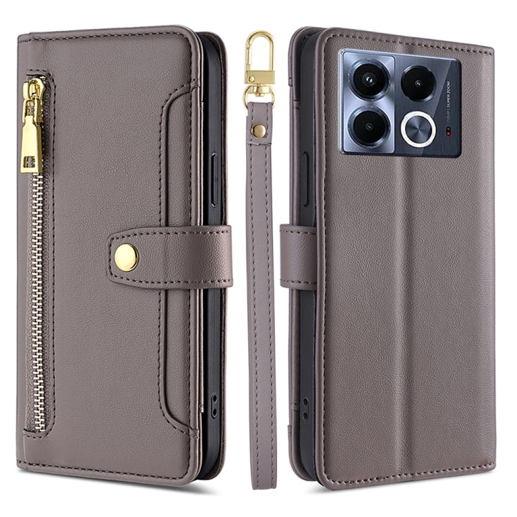 For Infinix Note 40 5G Sheep Texture Cross-body Zipper Wallet Leather Phone Case(Grey) - Infinix Cases by PMC TechLife | Online Shopping South Africa | PMC TechLife | Buy Now Pay Later Mobicred