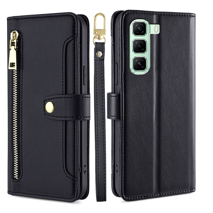For Infinix Hot 50 4G Sheep Texture Cross-body Zipper Wallet Leather Phone Case(Black) - Infinix Cases by PMC TechLife | Online Shopping South Africa | PMC TechLife | Buy Now Pay Later Mobicred