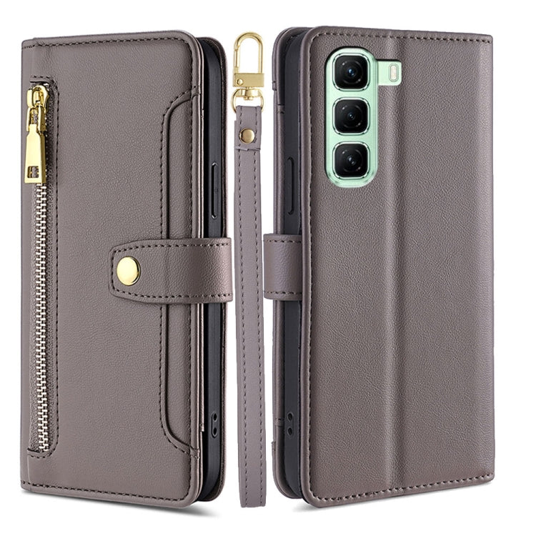 For Infinix Hot 50 4G Sheep Texture Cross-body Zipper Wallet Leather Phone Case(Grey) - Infinix Cases by PMC TechLife | Online Shopping South Africa | PMC TechLife | Buy Now Pay Later Mobicred