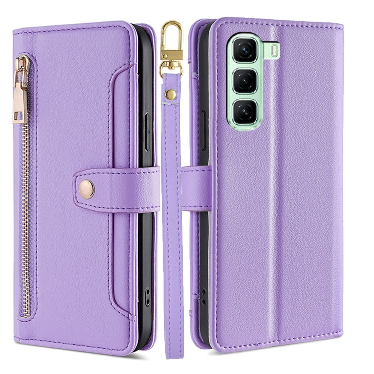 For Infinix Hot 50 4G Sheep Texture Cross-body Zipper Wallet Leather Phone Case(Purple) - Infinix Cases by PMC TechLife | Online Shopping South Africa | PMC TechLife | Buy Now Pay Later Mobicred