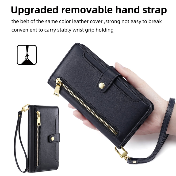 For Infinix Hot 50 5G Sheep Texture Cross-body Zipper Wallet Leather Phone Case(Black) - Infinix Cases by PMC TechLife | Online Shopping South Africa | PMC TechLife | Buy Now Pay Later Mobicred