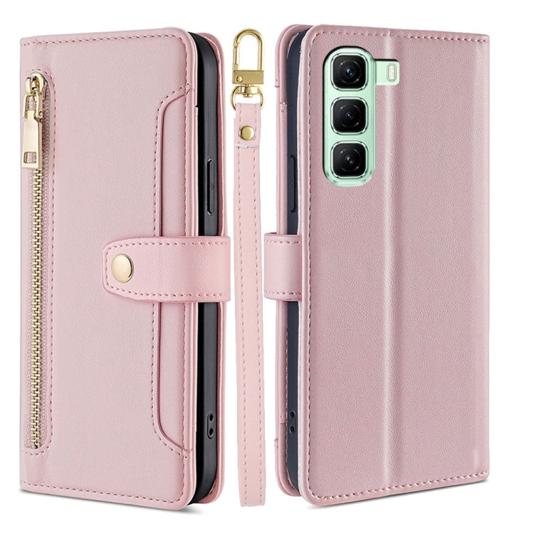 For Infinix Hot 50 5G Sheep Texture Cross-body Zipper Wallet Leather Phone Case(Pink) - Infinix Cases by PMC TechLife | Online Shopping South Africa | PMC TechLife | Buy Now Pay Later Mobicred