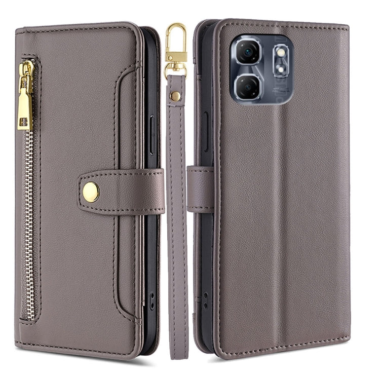 For Infinix Hot 50i 4G Sheep Texture Cross-body Zipper Wallet Leather Phone Case(Grey) - free shipping - PMC TechLife - Order now!