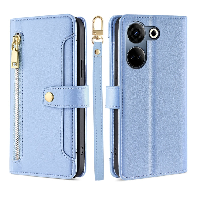 For Tecno Camon 20 Pro 4G Sheep Texture Cross-body Zipper Wallet Leather Phone Case(Blue) - Tecno Cases by PMC TechLife | Online Shopping South Africa | PMC TechLife | Buy Now Pay Later Mobicred