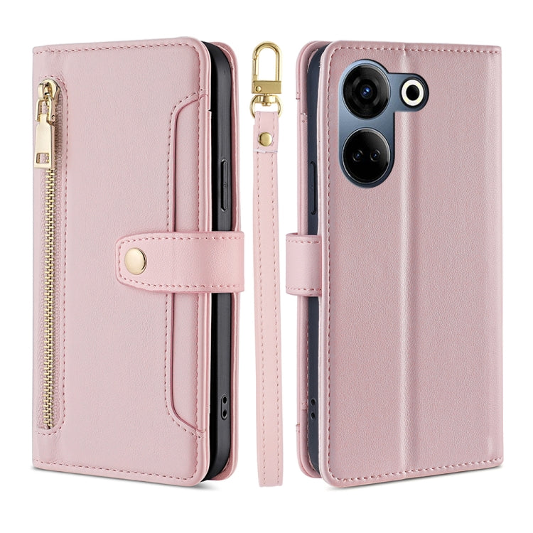 For Tecno Camon 20 Pro 4G Sheep Texture Cross-body Zipper Wallet Leather Phone Case(Pink) - free shipping - PMC TechLife - Order now!