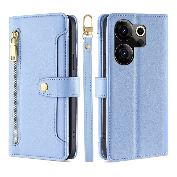 For Tecno Camon 20 Premier 5G Sheep Texture Cross-body Zipper Wallet Leather Phone Case(Blue) - Tecno Cases by PMC TechLife | Online Shopping South Africa | PMC TechLife | Buy Now Pay Later Mobicred
