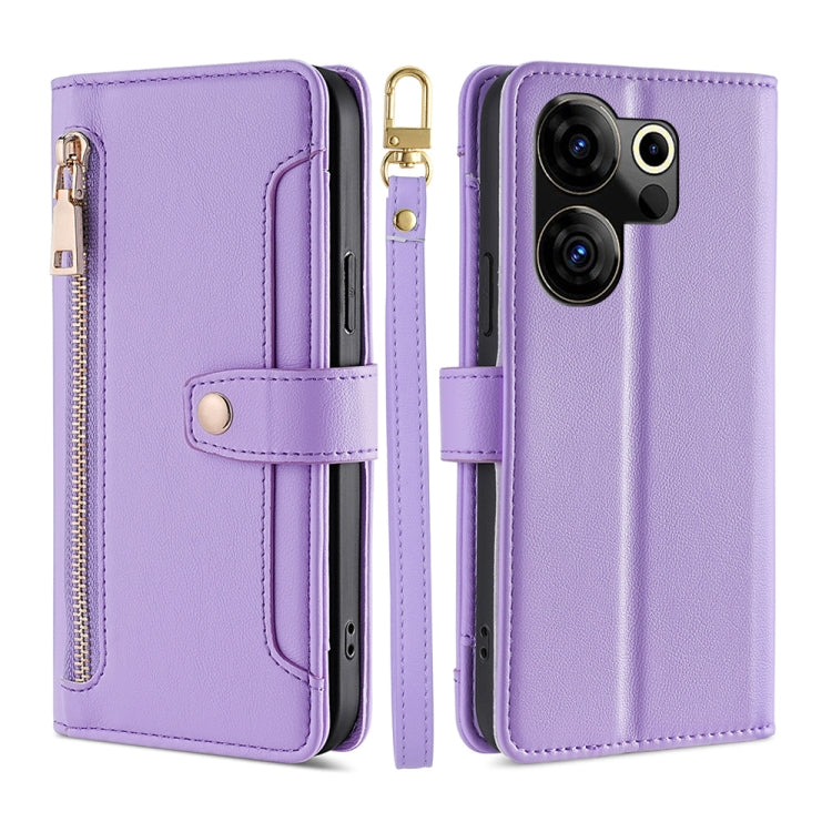 For Tecno Camon 20 Premier 5G Sheep Texture Cross-body Zipper Wallet Leather Phone Case(Purple) - Tecno Cases by PMC TechLife | Online Shopping South Africa | PMC TechLife | Buy Now Pay Later Mobicred