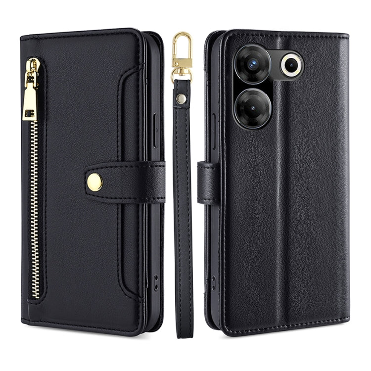 For Tecno Camon 20 Pro 5G Sheep Texture Cross-body Zipper Wallet Leather Phone Case(Black) - Tecno Cases by PMC TechLife | Online Shopping South Africa | PMC TechLife | Buy Now Pay Later Mobicred