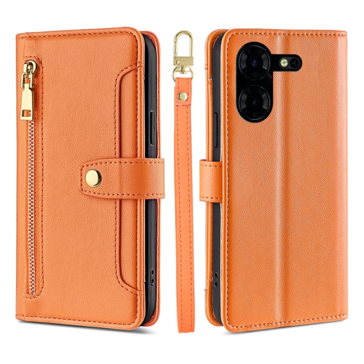 For Tecno Pova 5 Pro Sheep Texture Cross-body Zipper Wallet Leather Phone Case(Orange) - Tecno Cases by PMC TechLife | Online Shopping South Africa | PMC TechLife | Buy Now Pay Later Mobicred