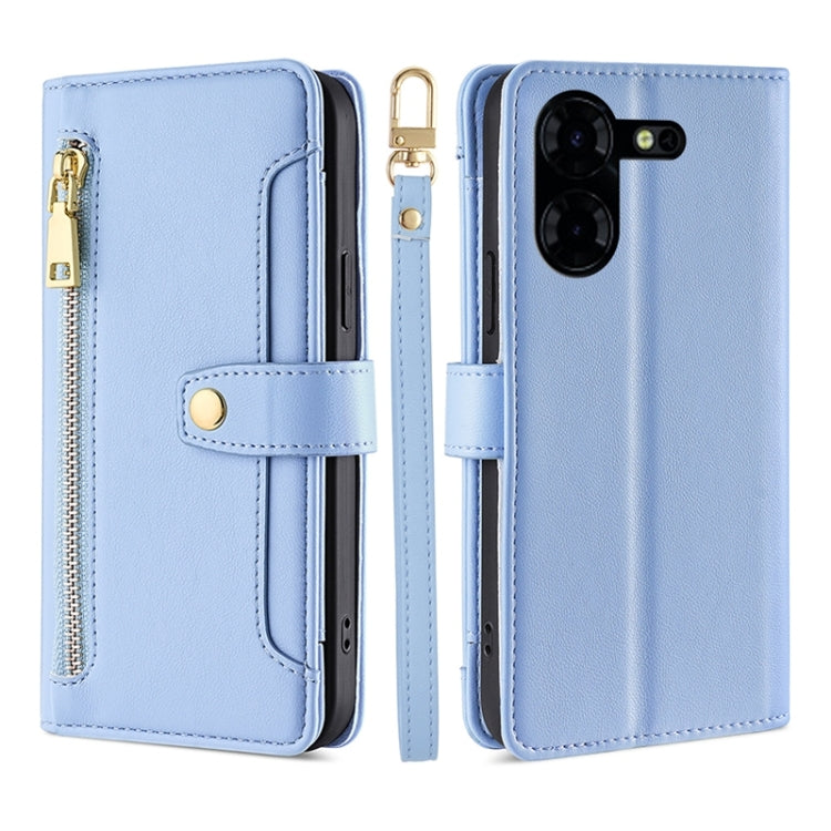 For Tecno Pova 5 Pro Sheep Texture Cross-body Zipper Wallet Leather Phone Case(Blue) - Tecno Cases by PMC TechLife | Online Shopping South Africa | PMC TechLife | Buy Now Pay Later Mobicred