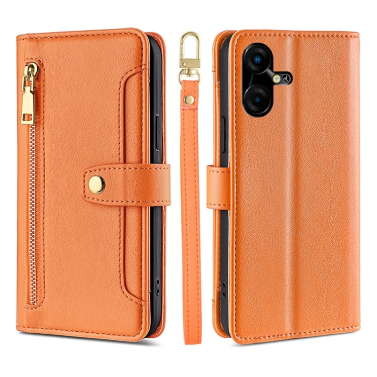 For Tecno Pova Neo 3 Sheep Texture Cross-body Zipper Wallet Leather Phone Case(Orange) - Tecno Cases by PMC TechLife | Online Shopping South Africa | PMC TechLife | Buy Now Pay Later Mobicred