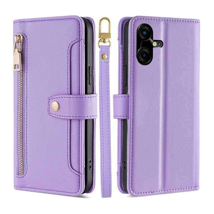 For Tecno Pova Neo 3 Sheep Texture Cross-body Zipper Wallet Leather Phone Case(Purple) - free shipping - PMC TechLife - Order now!