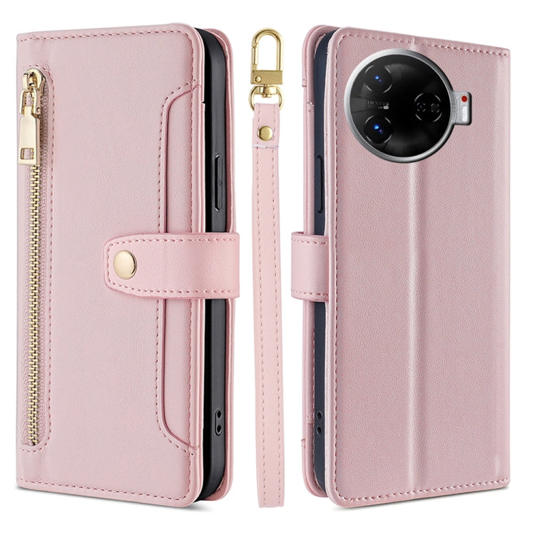 For Tecno Camon 30 Pro 5G Sheep Texture Cross-body Zipper Wallet Leather Phone Case(Pink) - Tecno Cases by PMC TechLife | Online Shopping South Africa | PMC TechLife | Buy Now Pay Later Mobicred