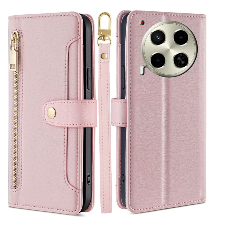 For Tecno Camon 30 Sheep Texture Cross-body Zipper Wallet Leather Phone Case(Pink) - Tecno Cases by PMC TechLife | Online Shopping South Africa | PMC TechLife | Buy Now Pay Later Mobicred