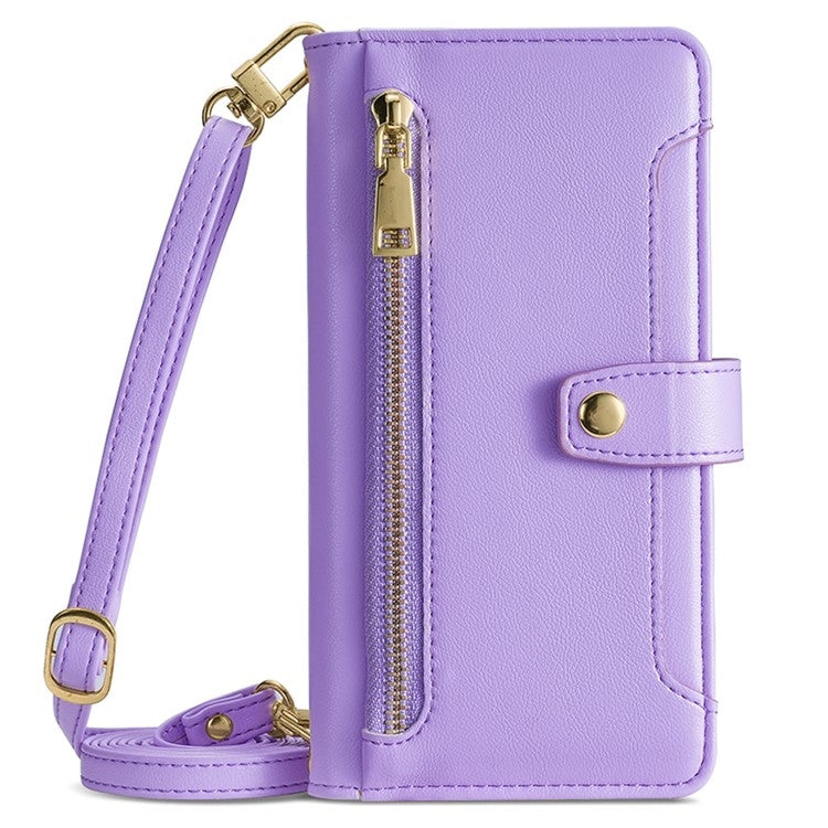 For Tecno Camon 30 Sheep Texture Cross-body Zipper Wallet Leather Phone Case(Purple) - Tecno Cases by PMC TechLife | Online Shopping South Africa | PMC TechLife | Buy Now Pay Later Mobicred
