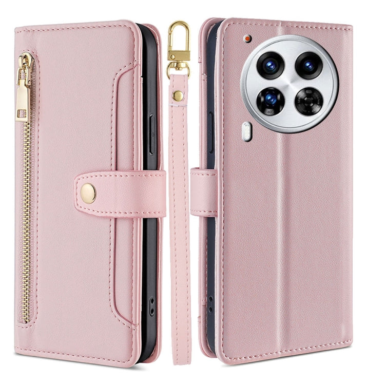 For Tecno Camon 30 Premier 5G Sheep Texture Cross-body Zipper Wallet Leather Phone Case(Pink) - Tecno Cases by PMC TechLife | Online Shopping South Africa | PMC TechLife | Buy Now Pay Later Mobicred