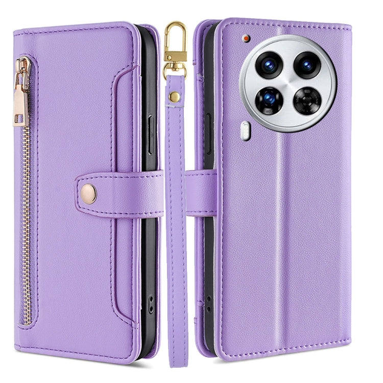 For Tecno Camon 30 Premier 5G Sheep Texture Cross-body Zipper Wallet Leather Phone Case(Purple) - free shipping - PMC TechLife - Order now!