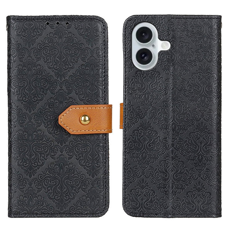 For iPhone 16 Plus European Floral Embossed Leather Phone Case(Black) - iPhone 16 Plus Cases by PMC TechLife | Online Shopping South Africa | PMC TechLife | Buy Now Pay Later Mobicred
