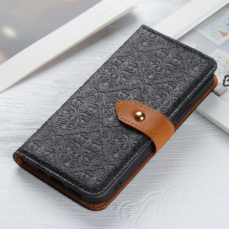 For iPhone 16 Pro European Floral Embossed Leather Phone Case(Black) - iPhone 16 Pro Cases by PMC TechLife | Online Shopping South Africa | PMC TechLife | Buy Now Pay Later Mobicred