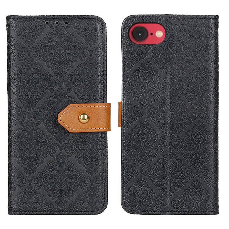 For iPhone 16e European Floral Embossed Leather Phone Case(Black) - iPhone 16e Cases by PMC TechLife | Online Shopping South Africa | PMC TechLife | Buy Now Pay Later Mobicred